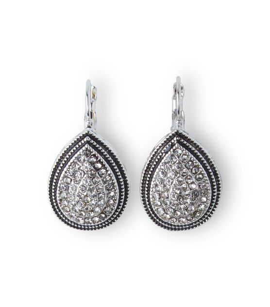Antique Silver Teardrop Earrings With Clear Crystals by hildie & jo, , hi-res, image 2