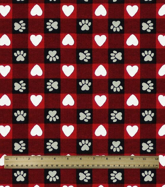 Paws And Hearts Red Buffalo Check Super Snuggle Flannel Fabric, , hi-res, image 3