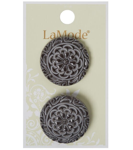 La Mode 1" Black Faux Ceramic Shank Buttons 2pk