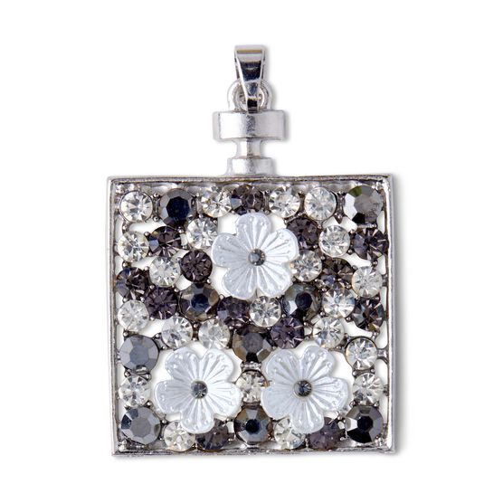 2" Silver & Clear Square Pendant With Flowers by hildie & jo, , hi-res, image 2