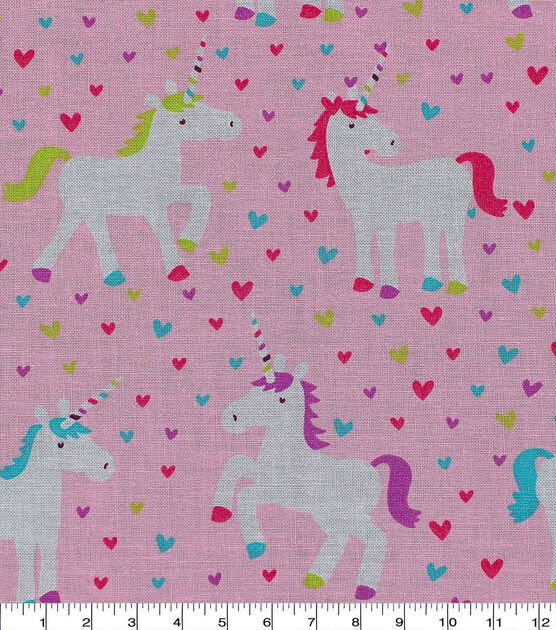 Novelty Cotton Fabric 43" Unicorns & Hearts