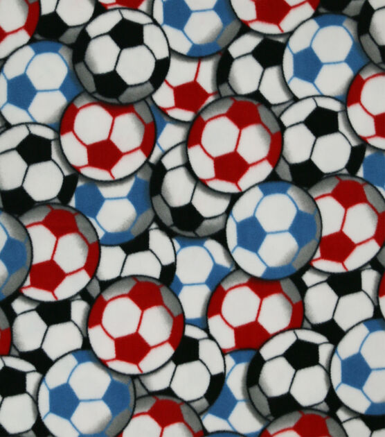 Red & Blue Soccer Balls Anti Pill Fleece Fabric