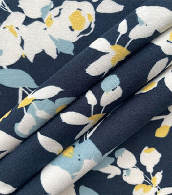 Dark Blue Floral Pattern Jersey Knit Fabric, , hi-res, image 3