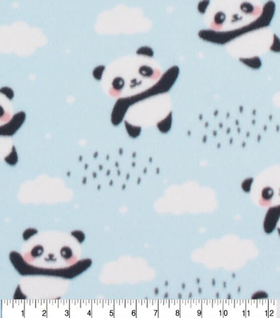 Pandas & Clouds on Blue Blizzard Fleece Fabric, , hi-res, image 3