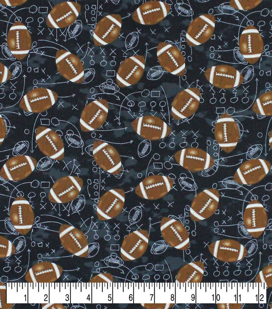 Footballs On Black Novelty Cotton Fabric, , hi-res, image 3