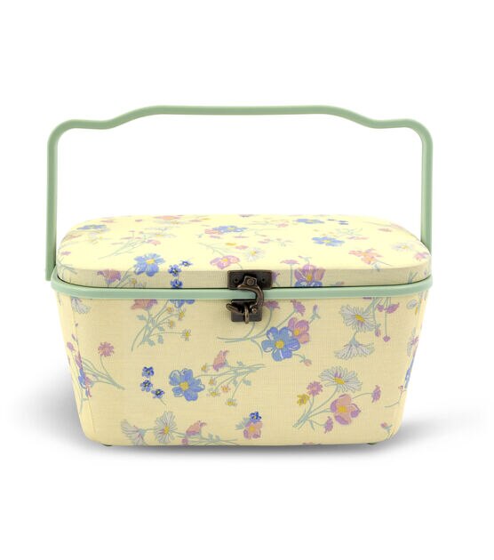 Dritz Yellow Floral Large Oval Sewing Basket 12" x 9", , hi-res, image 2