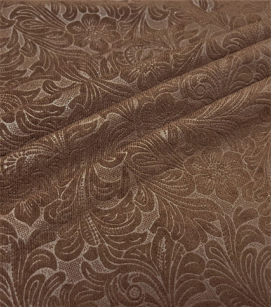 Brown Paisley Embossed Suede Fabric, , hi-res, image 3