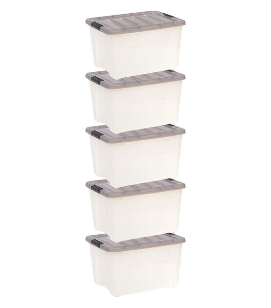 Iris 40qt Stack & Pull Clear Storage Boxes With Gray Lid 5pk, , hi-res, image 8