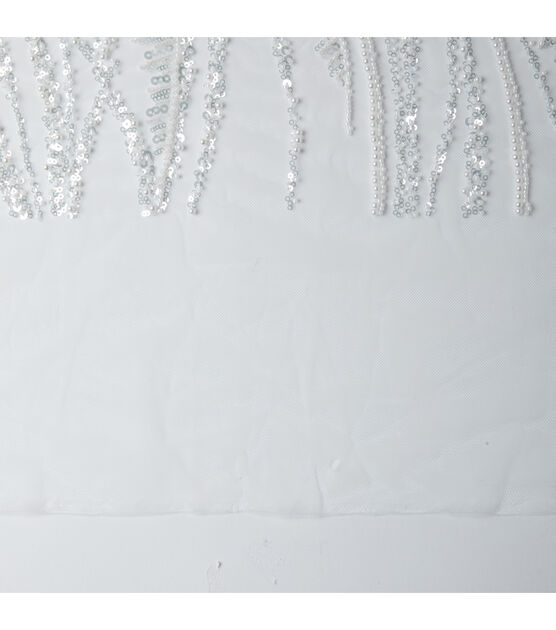 Badgley Mischka White Pearl Sequin Beaded Mesh Fabric, , hi-res, image 7