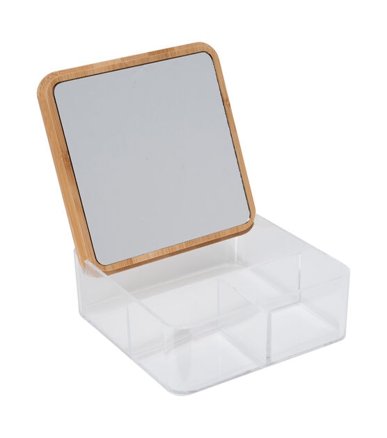 Simplify 6" Clear 3 Compartment Organizer With Bamboo Lid & Mirror, , hi-res, image 3