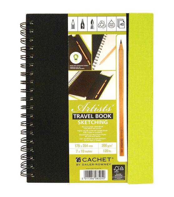 Cachet Travel Sketch Book with Pencil 7"X10" 120lb 40 Sheets