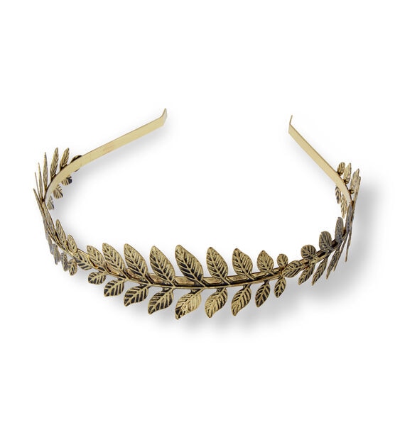 6" x 5" Antique Gold Iron Leaf Headband by hildie & jo, , hi-res, image 2