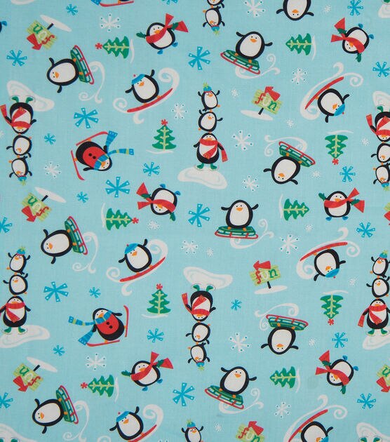 Trees & Penguin Fun Christmas Cotton Fabric, , hi-res, image 1
