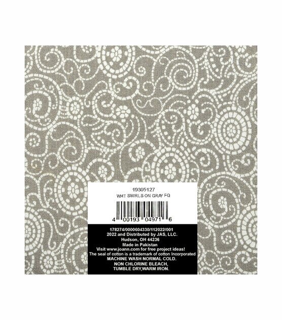 18" x 21" Swirls on Gray Cotton Fabric Quarter 1pc by Keepsake Calico, , hi-res, image 2