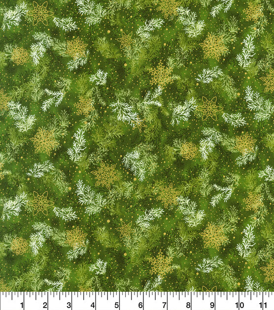 Robert Kaufman Green Shimmer Sprigs Christmas Metallic Cotton Fabric, , hi-res, image 2