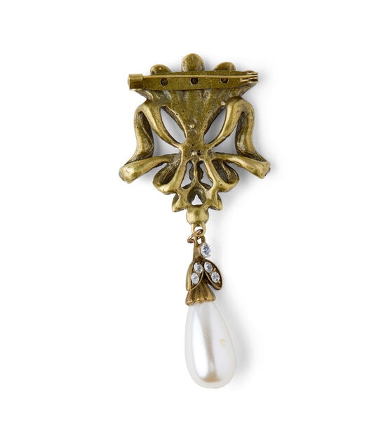 4" Antique Gold Crystal & Pearl Dangle Pin by hildie & jo, , hi-res, image 3