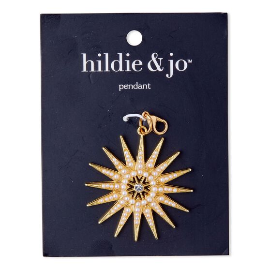 3" x 1.5" Gold Star Pendant With Crystal & Pearls by hildie & jo