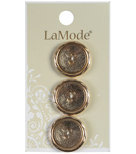 La Mode 13/16" Gold Metal 2 Hole Buttons 3pk