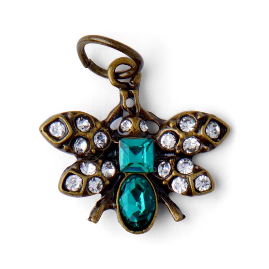 1" Antique Gold Bug Pendant With Clear & Green Crystals by hildie & jo, , hi-res, image 2