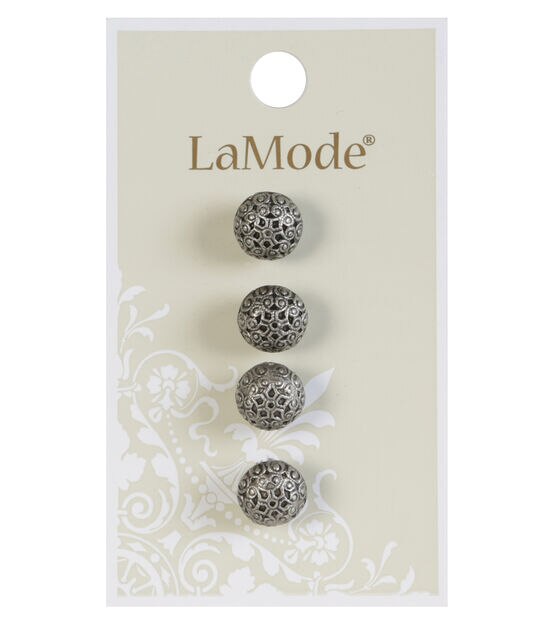 La Mode 3/8" Antique Silver Ball Shank Buttons 4pk, , hi-res, image 1