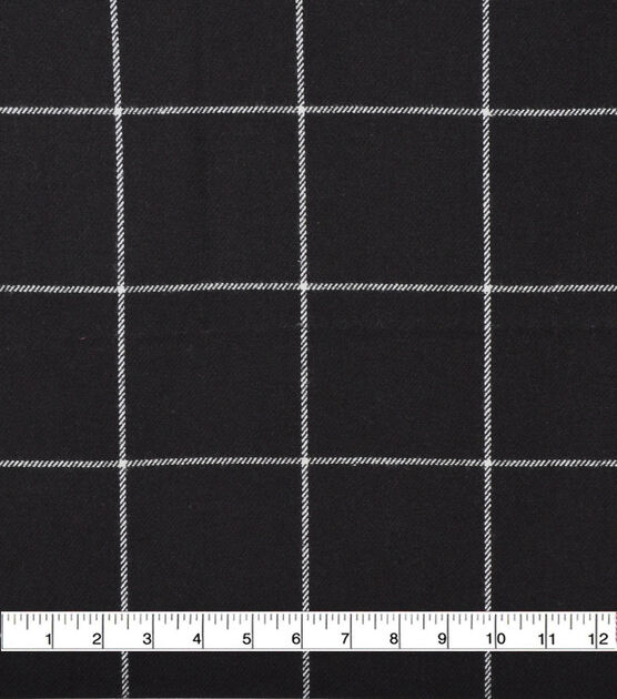Plaiditudes Brushed Cotton Fabric Black & White Windowpane Plaid