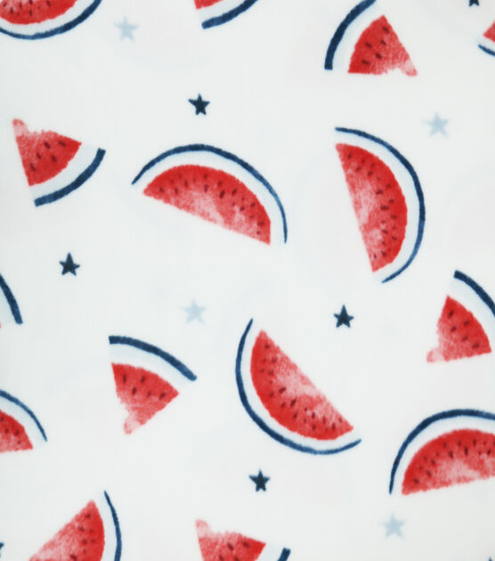 Patriotic Watermelons on White Anti Pill Fleece Fabric
