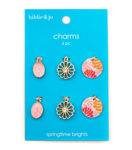 6ct Spring Disc Leaf Printed Marble & Flower Charms by hildie & jo