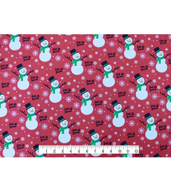 Snowflakes & Snowmen on Pink Super Snuggle Christmas Flannel Fabric, , hi-res, image 4