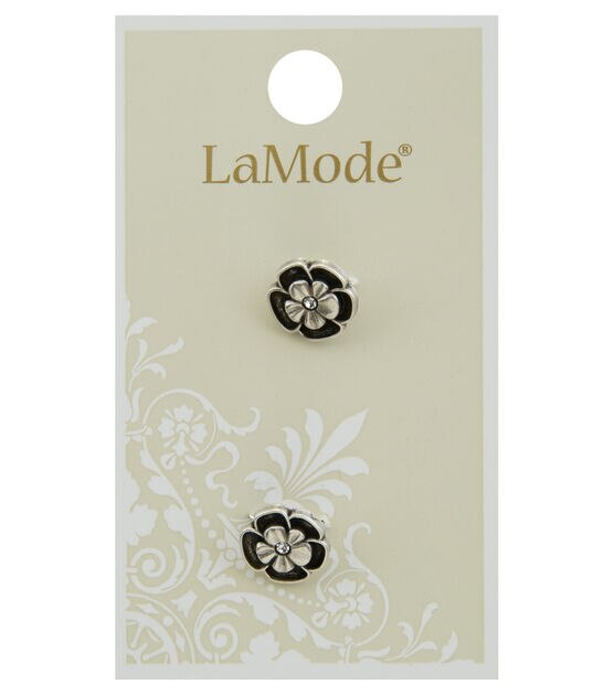 La Mode 7/16" Silver Flower Shank Buttons 2pk