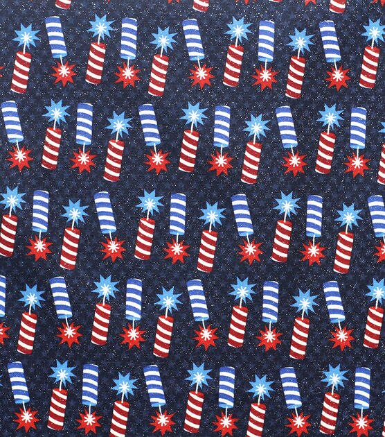Tossed Firecrackers Glitter Patriotic Cotton Fabric