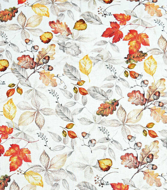 Fall Acorns And Leaves On White Fall Print Fabric