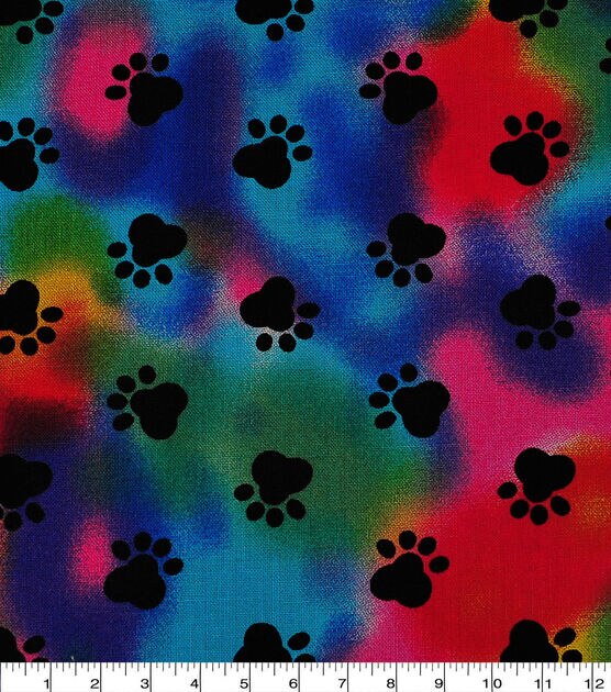 Novelty Cotton Fabric  Paw Print on Tie Dye