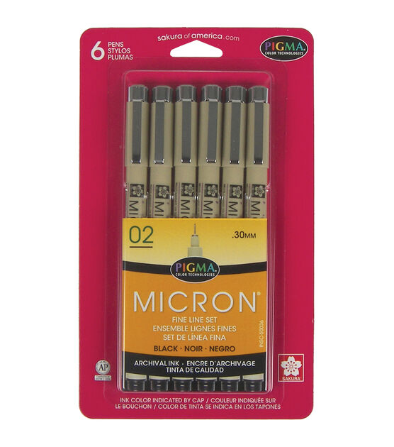 Pigma Micron Pens 02 .3mm 6 Pkg Black