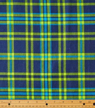 Green & Blue Tartan Plaid Brush Cotton Fabric
