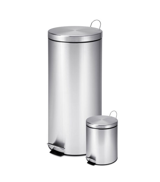 Honey Can Do 2ct Silver Stainless Steel 30L & 3L Step Trash Cans, , hi-res, image 6