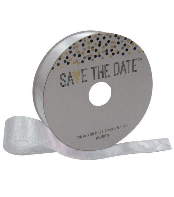 Save the Date 7/8'' X 30' Ribbon White Satin