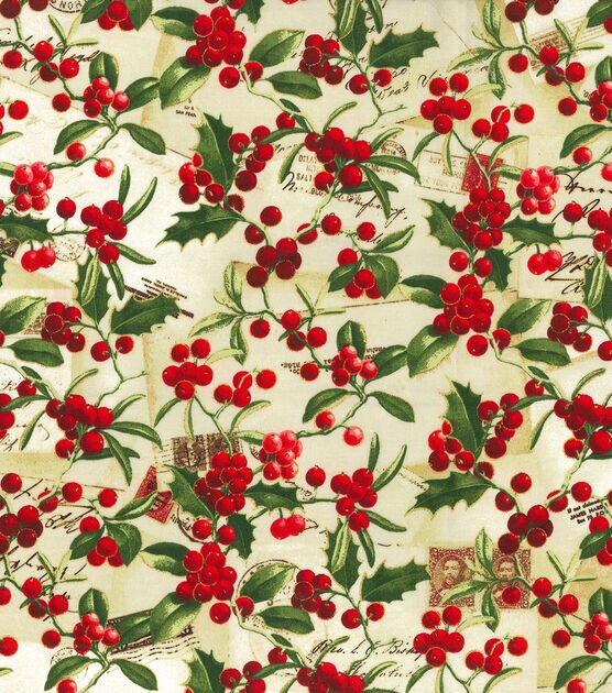 Fabric Traditions Holly Christmas Glitter Cotton Fabric, , hi-res, image 2