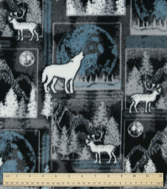 Wolves & Moon Patch Anti Pill Fleece Fabric, , hi-res, image 3