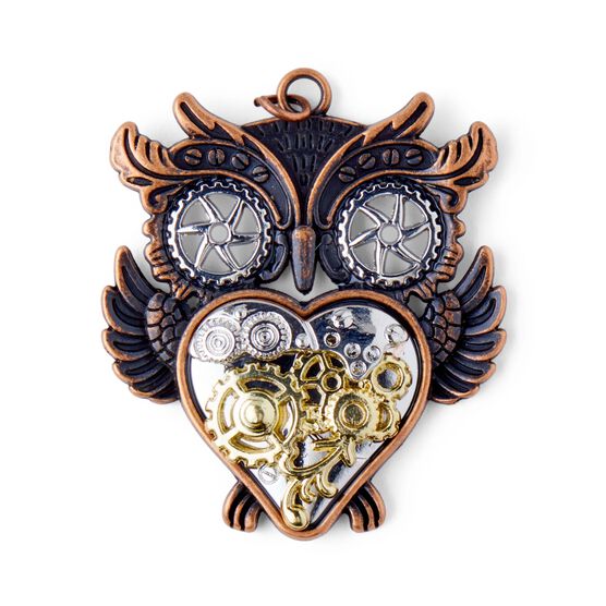 Gold & Silver Gear Owl Pendant by hildie & jo, , hi-res, image 2