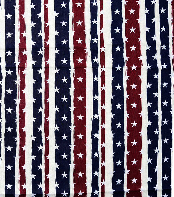 Patriotic Stars On Red White & Blue Vertical Stripes Fabric