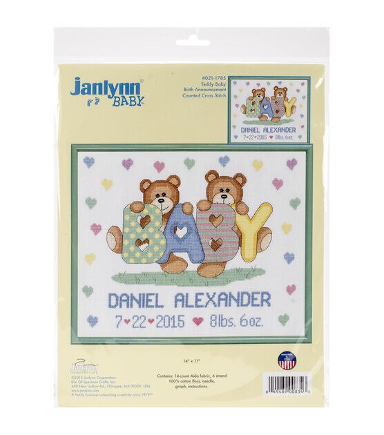 Janlynn 14" x 11" Teddy Baby Counted Cross Stitch Kit