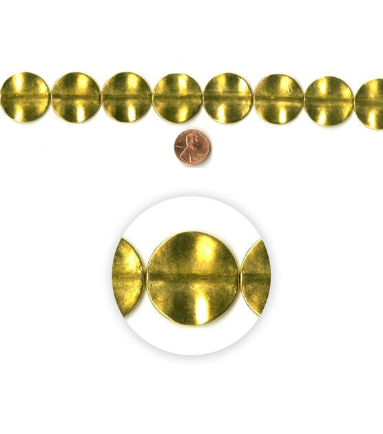 12" Gold Flat Round Metal Strung Beads by hildie & jo