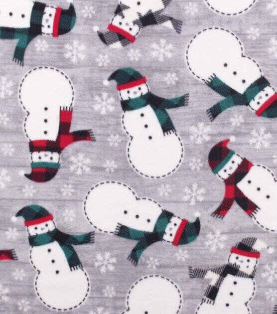 Snowman & Snowflakes on Gray Anti Pill Fleece Fabric, , hi-res, image 2