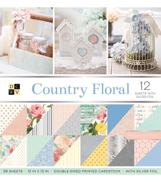 DCWV 36 Sheet 12" x 12" Country Floral Double Sided Printed Cardstock