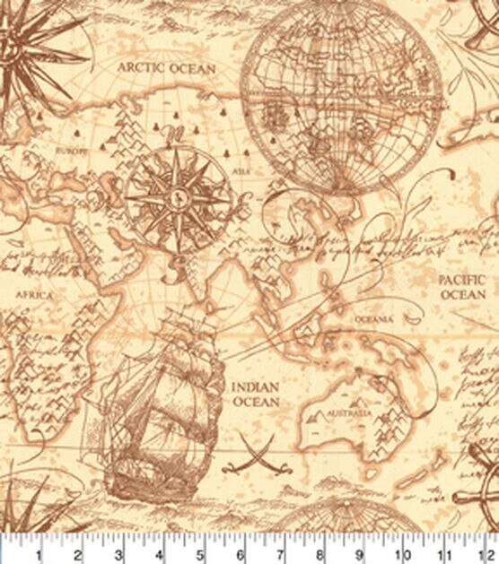 Fabric Traditions Novelty Cotton Fabric Vintage Map, , hi-res, image 2