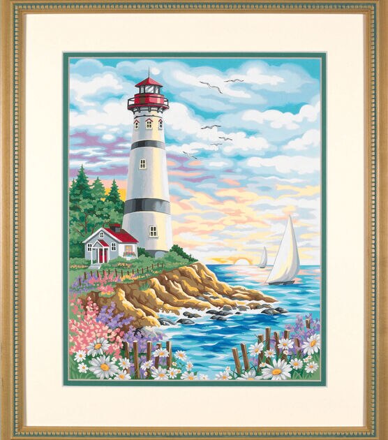 Dimensions 14" x 11" Lighthouse At Sunrise Paint By Number Kit