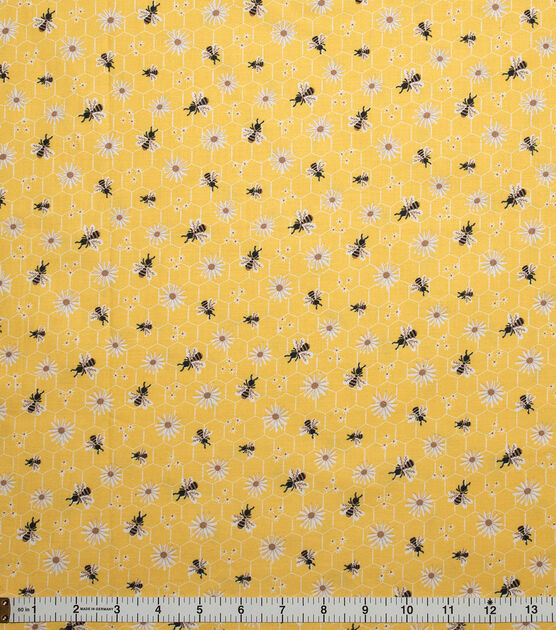 Daisies & Bees on Yellow Quilt Cotton Fabric by Keepsake Calico