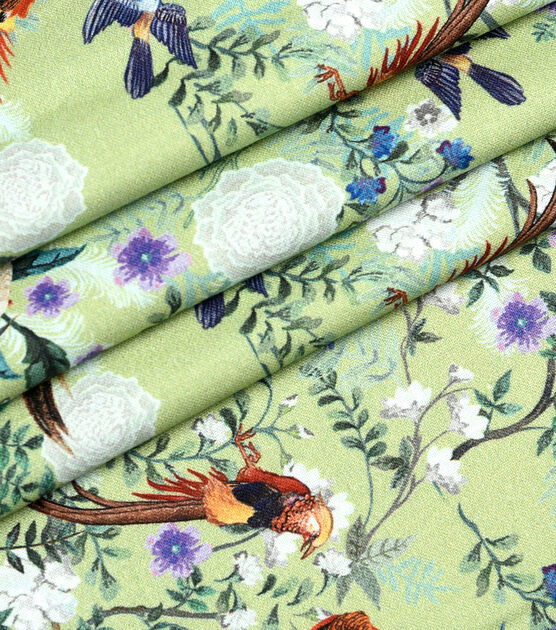 Asian Birds In Floral Green Premium Cotton Fabric, , hi-res, image 3