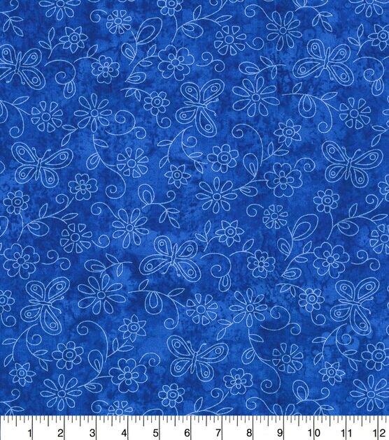 Fabric Traditions Flowers on Royal Cotton Fabric by Keepsake Calico, , hi-res, image 2