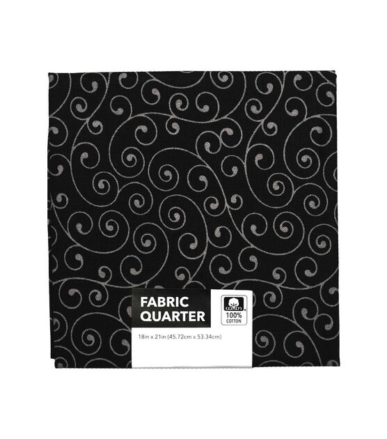 18" x 21" Black Scroll Cotton Fabric Quarter 1pc by Keepsake Calico